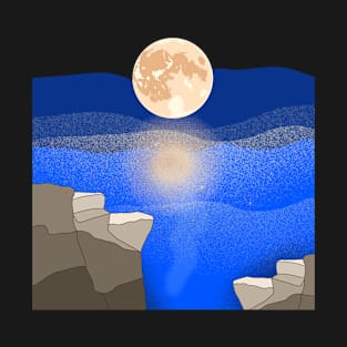 Moonlight Night Landscape over Lake. T-Shirt