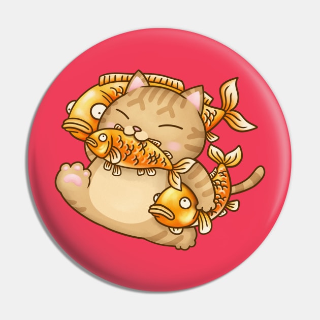 Fat Cat Stealing Fish Pin by Takeda_Art