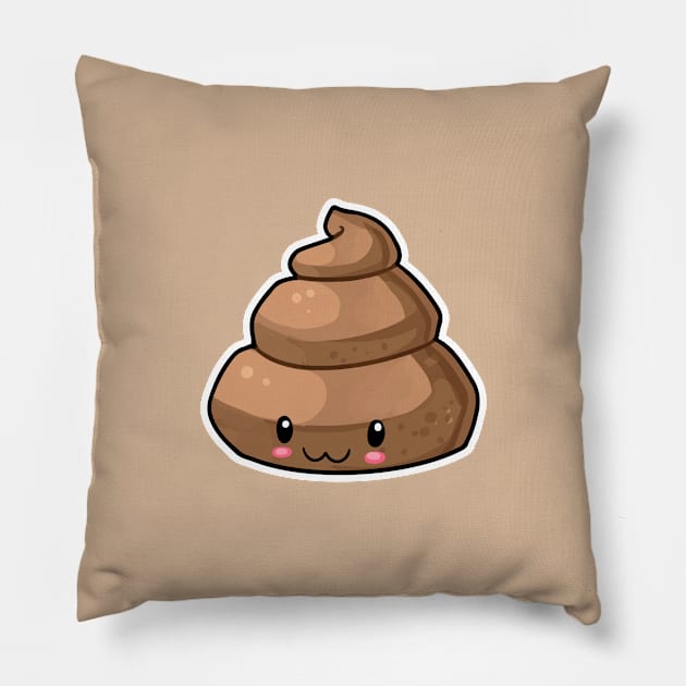 Cute Kawaii Poo by Kawatoons Pillow by KawaToons