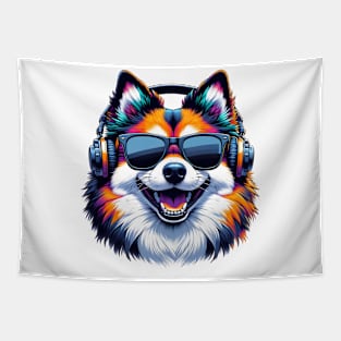 German Spitz Smiling DJ with Vibrant Melodies Tapestry