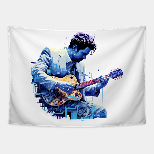 Acoustic Guitar Player Music Performance Abstract Tapestry by Cubebox