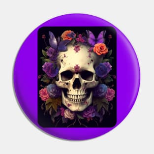 Skull and Dark Flowers design Pin