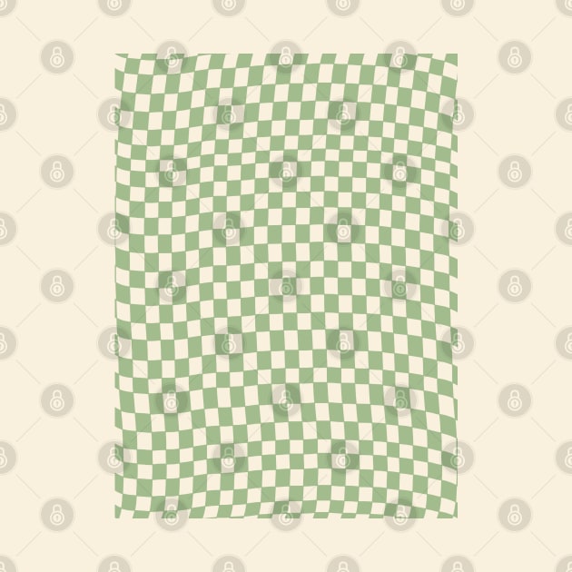 Green and Cream Distorted Warped Checkerboard Pattern III by Velvet Earth