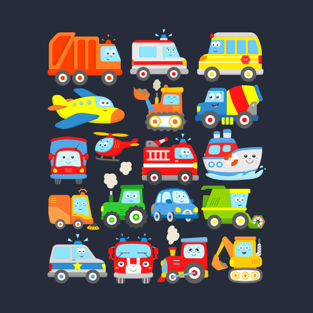 Cars and Trucks with Planes, Helicopter and Boat for Kids by samshirts