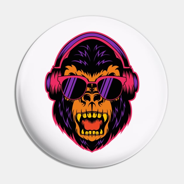 Gorilla Face Pin by Happy Art Designs