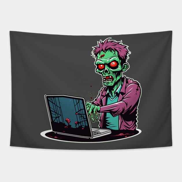 Zombie software developer computer engineer it guy halloween design Tapestry by Edgi