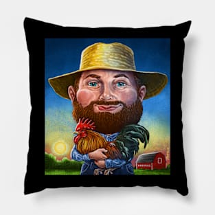 Farmer Holding Rooster Pillow