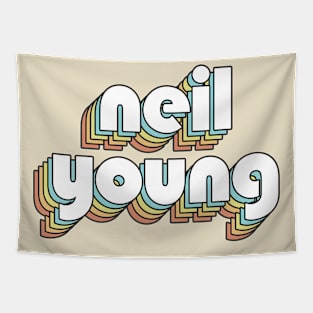 Neil Young - Retro Rainbow Typography Faded Style Tapestry