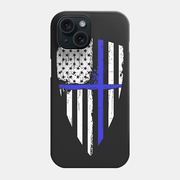 Blue Line Crusader American Flag Shield Graphic Phone Case by Xeire