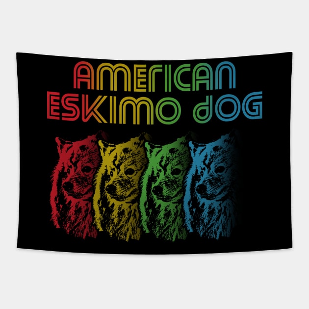 Cool Retro Groovy American Eskimo Dog Dog Tapestry by Madfido