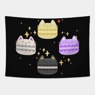 Nonbinary Kawaii Macaron Cats Tapestry