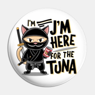 One design features a sneaky ninja cat with a katana in one hand and a can of tuna in the other. (2) Pin