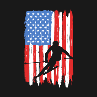 American Flag Skiing Graphic T-Shirt