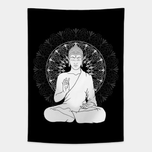 Black and White Buddha with Mandala Tapestry