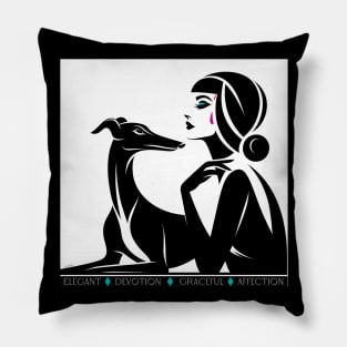 Greyhound Dog And Woman Art Deco Pillow