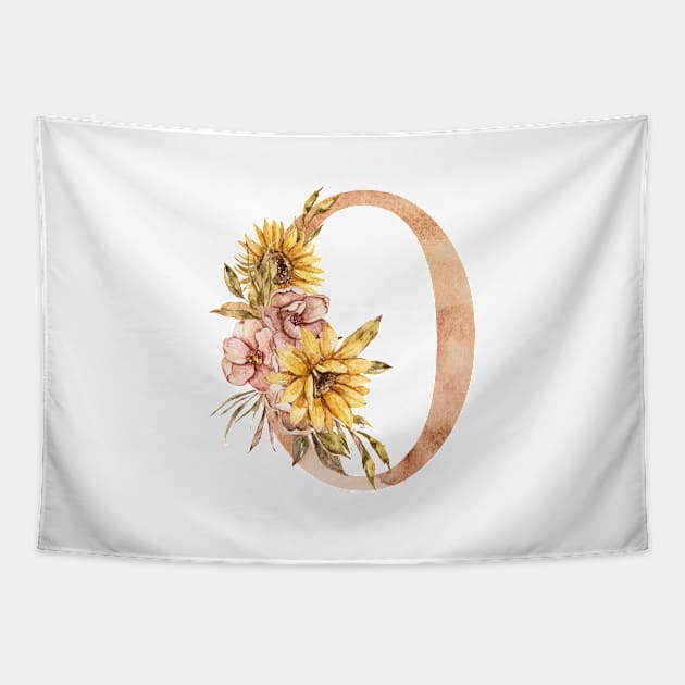 Watercolor sunflower bouquet monogram letter O Tapestry by tiana geo