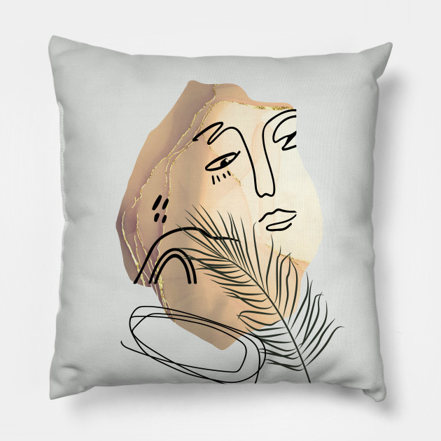 Golden Face Abstract Face Art One Line Face Drawing Sketch Modern Illustration Prints Leaf Art Abstract Kissen Teepublic De