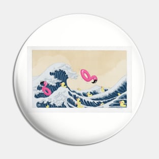 Big Wave vs. Rubber duck and flamingo Pin