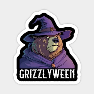 Grizzly as Witch - Grizzly Bear Halloween Magnet