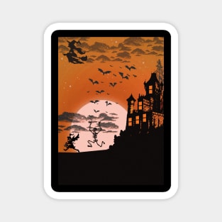 Orange Halloween Silhouette Illustration Magnet