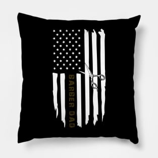 barber dad with american flag Pillow