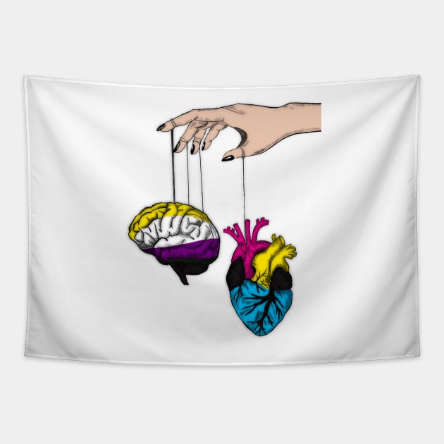 Non-binary Brain with Demipansexual Heart Tapestry by Raidyn