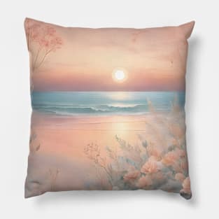 Pastel Floral Beach Sunset Pillow