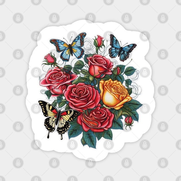 Beautiful Butterflies and Colourful Roses Magnet by JnS Merch Store