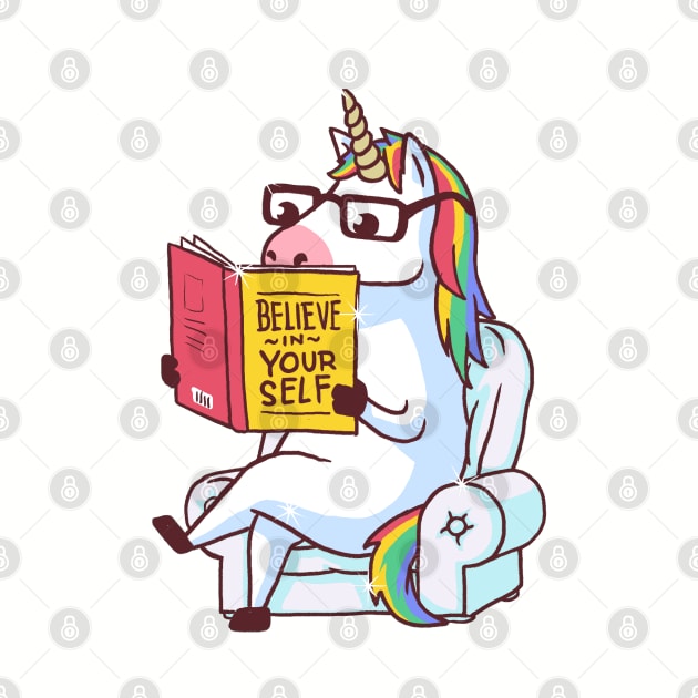 Believe in Yourself Unicorn Reading Book by vo_maria