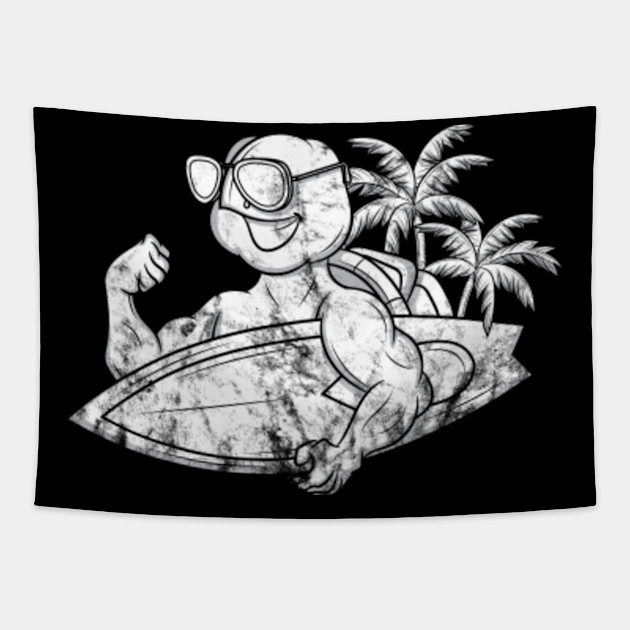 Surfing Turtle With Surfboard Palmtrees Cool Surf Surfing