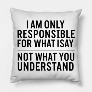 I am only responsible for what i say not what you understand funny Pillow