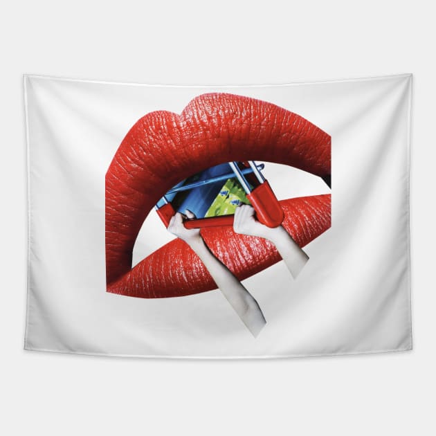 Red Lipstick Shopping Tapestry by Luca Mainini