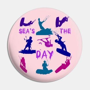 Kitesurfer Silhouette Pattern With Seas The Day Quote Pin