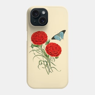 Watercolor red carnation flowers and butterfly Phone Case