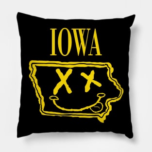 Grunge Heads Iowa Happy Smiling 90's style Grunge Face X eyes Pillow