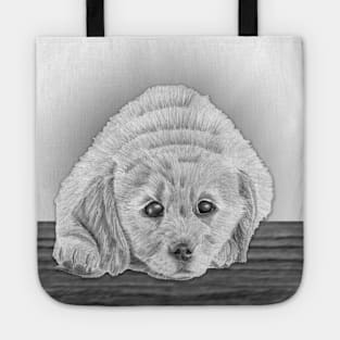 Golden Retriever Puppy Pencil Drawing Tote