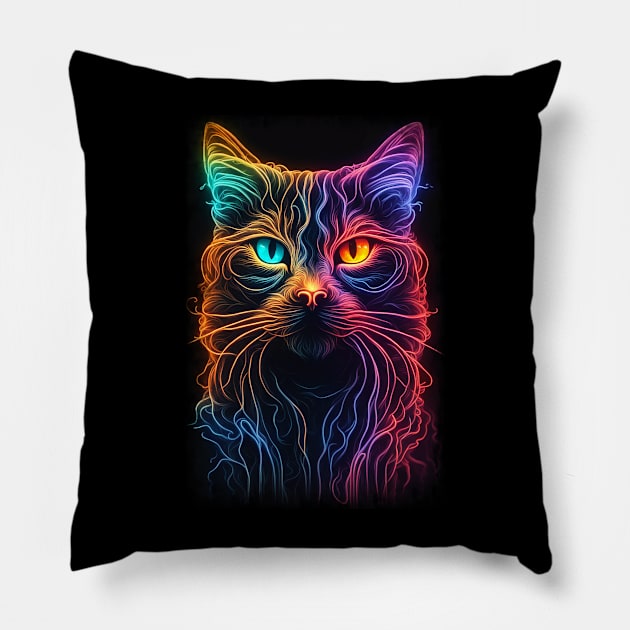 Neon Cat 14 Pillow by KawaiiDread