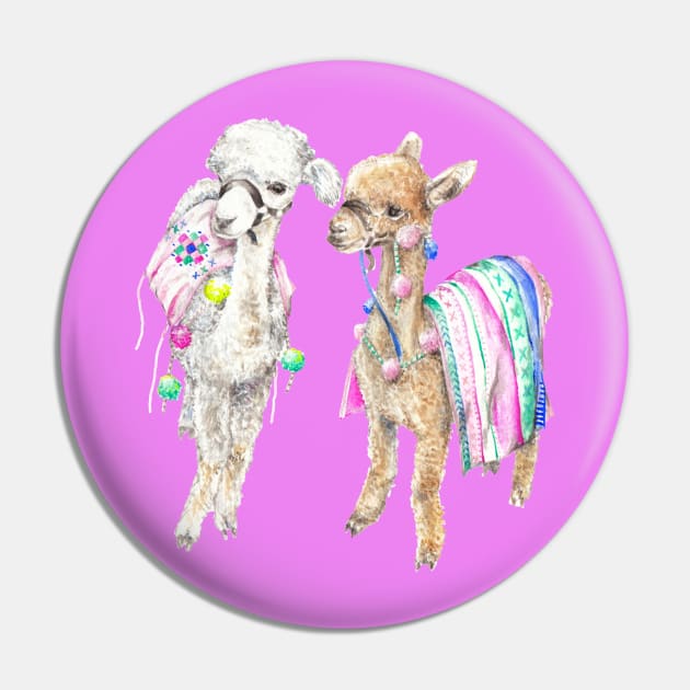 Baby Alpaca Boho Watercolor Pin by wanderinglaur