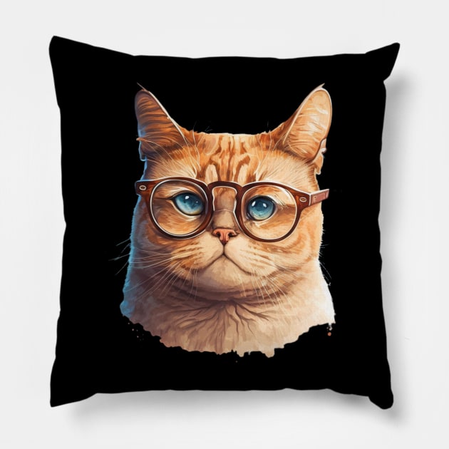 Cat Wearing Glasses Pillow by gibah