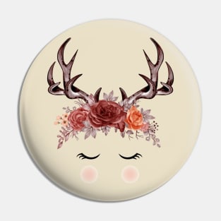 Deer Antlers Autumn Flowers Pin