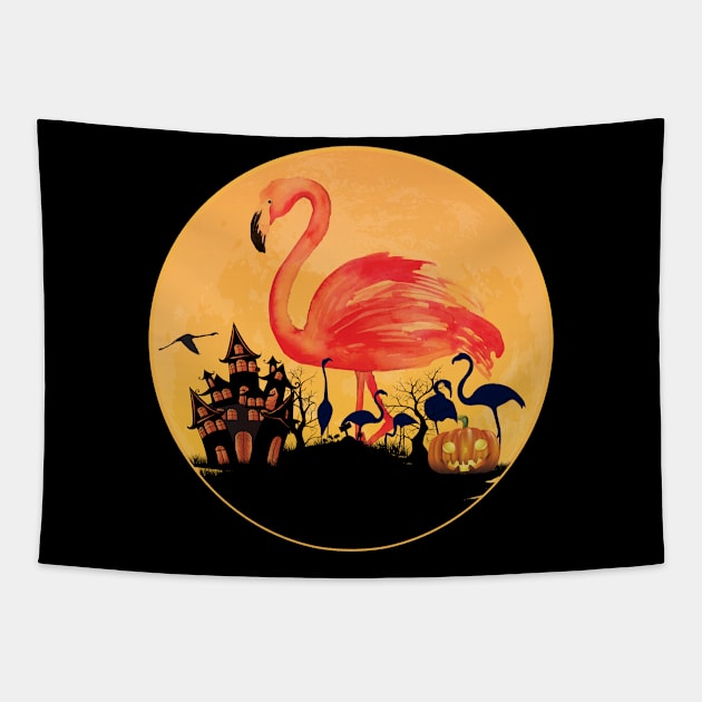 'Halloween Flamingos' Funny Flamingo Bird Tapestry by ourwackyhome