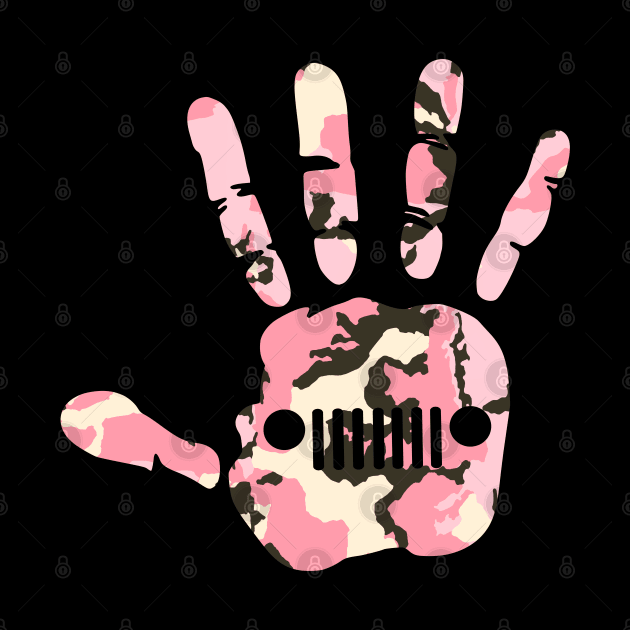 Jeep Wave Camouflage Hand Print, Funny Jeep Camo Pink Grill Palm Vintage Design for Jeep Lovers by Printofi.com