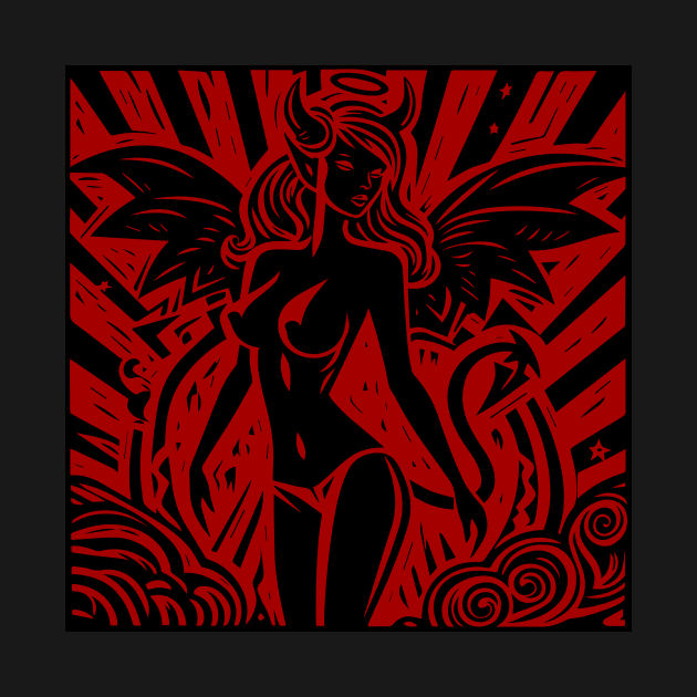 Lino Cut Devil Girl by n23tees