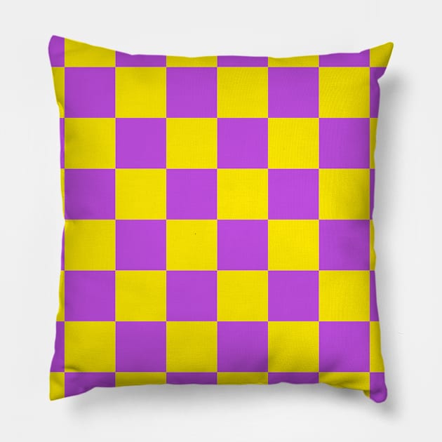 Checkerboard Square Seamless Pattern - Yellow & Purple Pillow by DesignWood Atelier