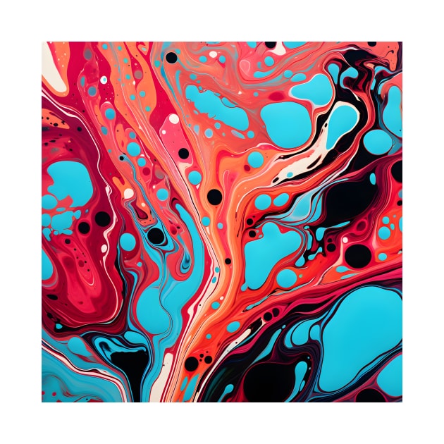 Vivid Vermilion and Turquoise Abstract by AbstractGuy