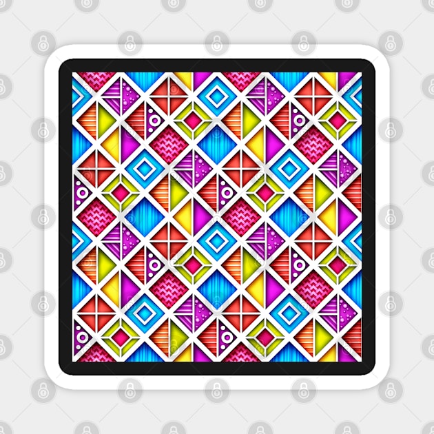 Colorful 3d Geometric Pattern, Crazy Design Magnet by lissantee