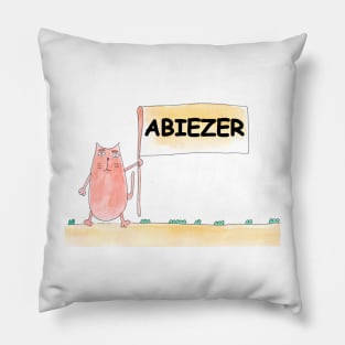 ABIEZER name. Personalized gift for birthday your friend. Cat character holding a banner Pillow