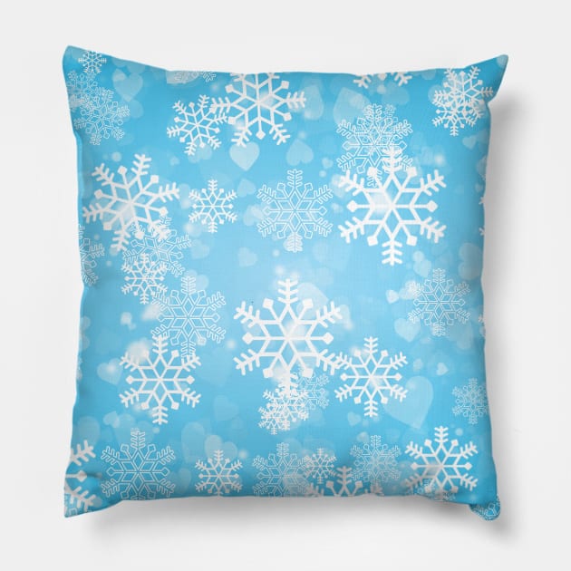 Beautiful Light Blue & White Winter Snowflake Ice Pattern Pillow by CreationsForYou