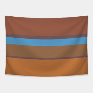 A solid bind of Faded Blue, Dirt, Dark Taupe, Earth and Dull Orange stripes. Tapestry