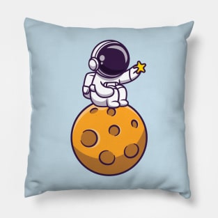 Cute Astronaut Sitting On Moon And Holding Star Pillow